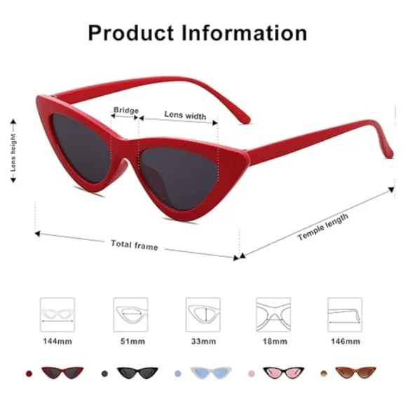 Vintage Narrow Cat Eye Sunglasses Clout Goggles SJ2044 Red - Picture 4 of 5